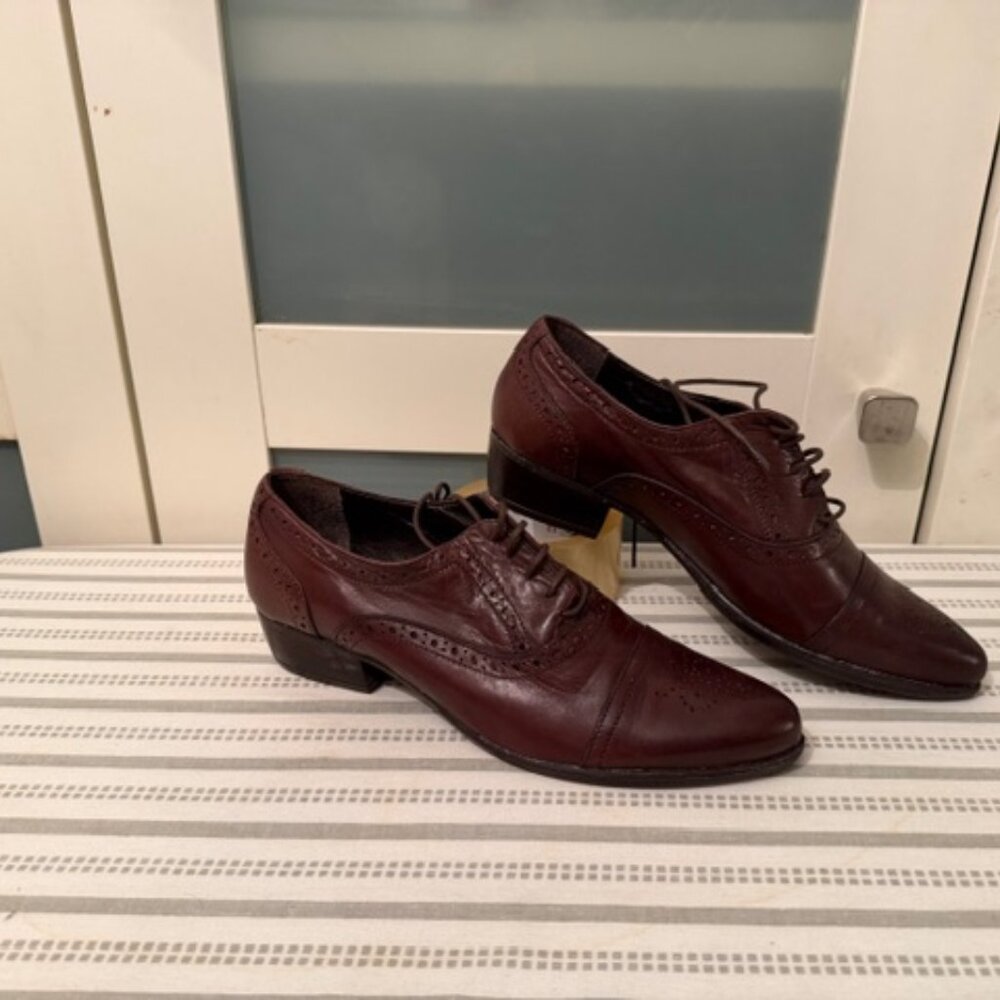 [ 2 f 29] Leather Shoes, Flat, Laced, Elegant, Dress Shoes, Brown,